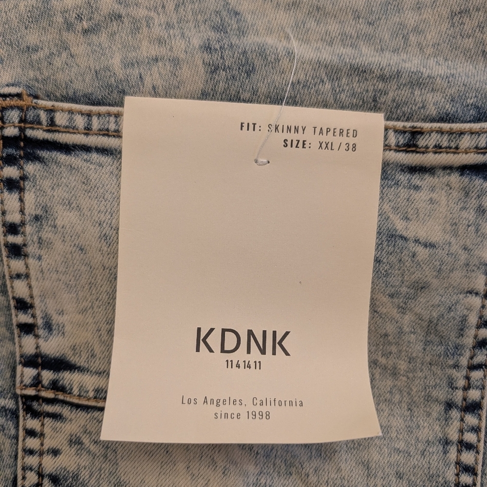 KDNK Skinny Tapered Distressed Jeans In Tinted Ice Blue Size 38 XXL New - Picture 4 of 4